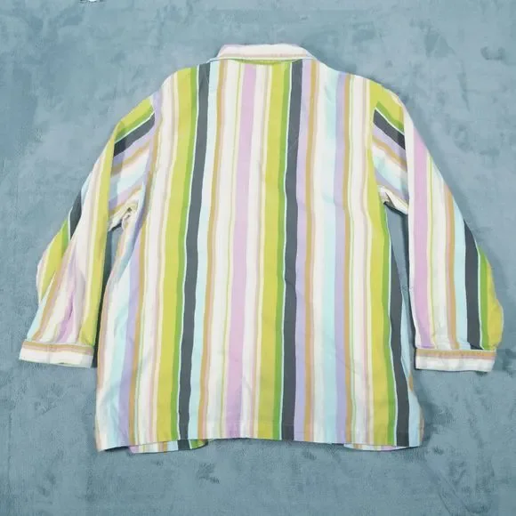 Victorias Secret Pajama Set Womens Large Rainbow Striped Cotton Flannel Y2K Cozy - Picture 5 of 16